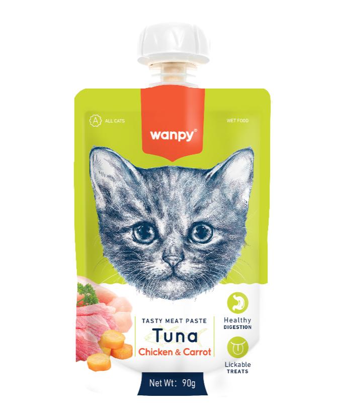 Wanpy Tuna with Chicken & Carrot ТУНЕЦЬ і КУРКА рідкі смаколики для котів 90 г (WP_87154)